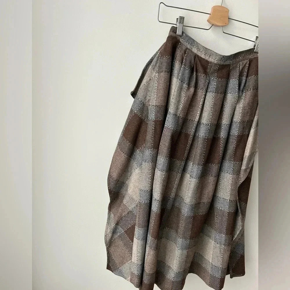 Vintage 90’s high waist wool plaid ruffle  midi skirt - Picture 8 of 16